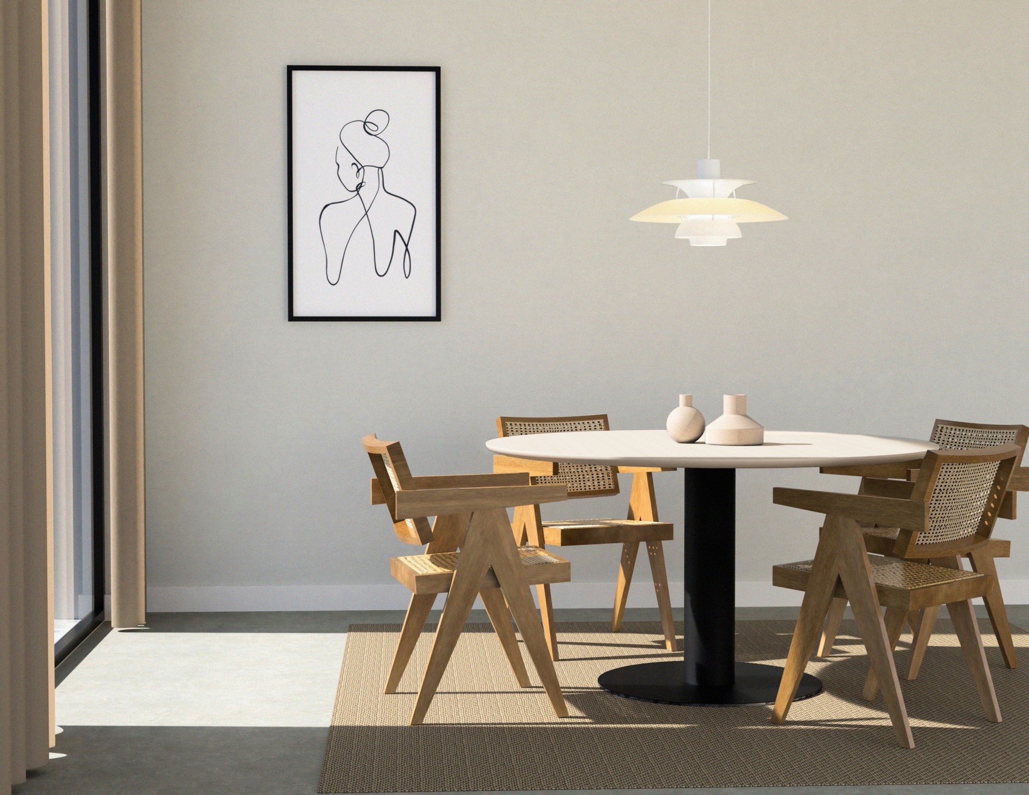 Round Oak Dining Table – Ash White (Center leg) 