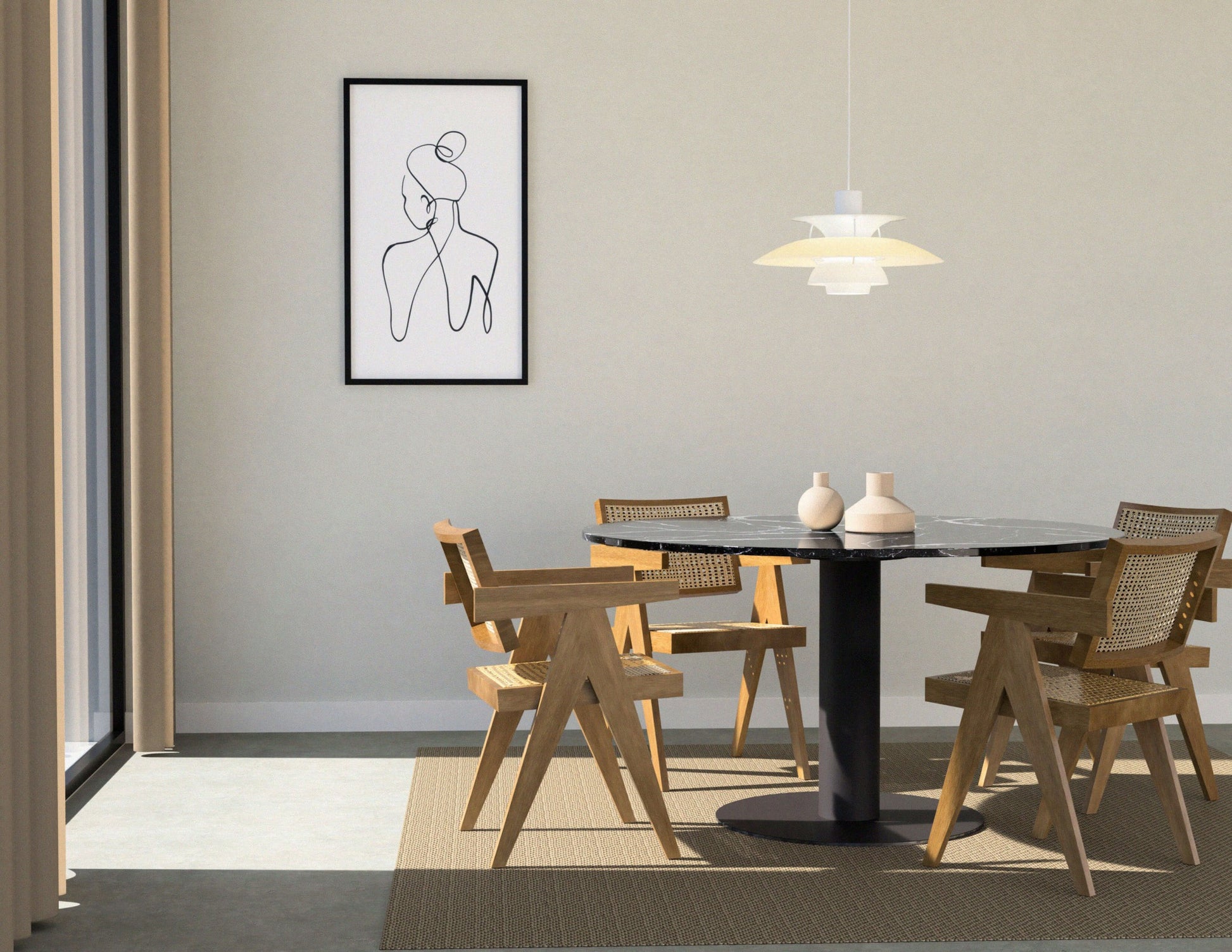 KIYO round dining table – Nero Marquina black marble (grey-brown center-leg)