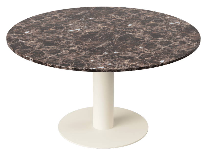 FLOW round dining table - Dark Emperador brown marble (Beige cylinder)