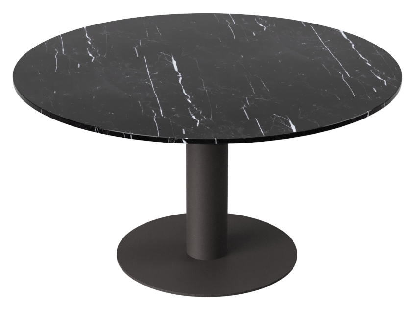 KIYO round dining table – Nero Marquina black marble (grey-brown center-leg)