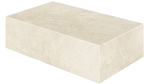 Acrema Marfil beige marble block coffee table by Aime Té with matte finish, rectangular shape, 100x60x27 cm size.