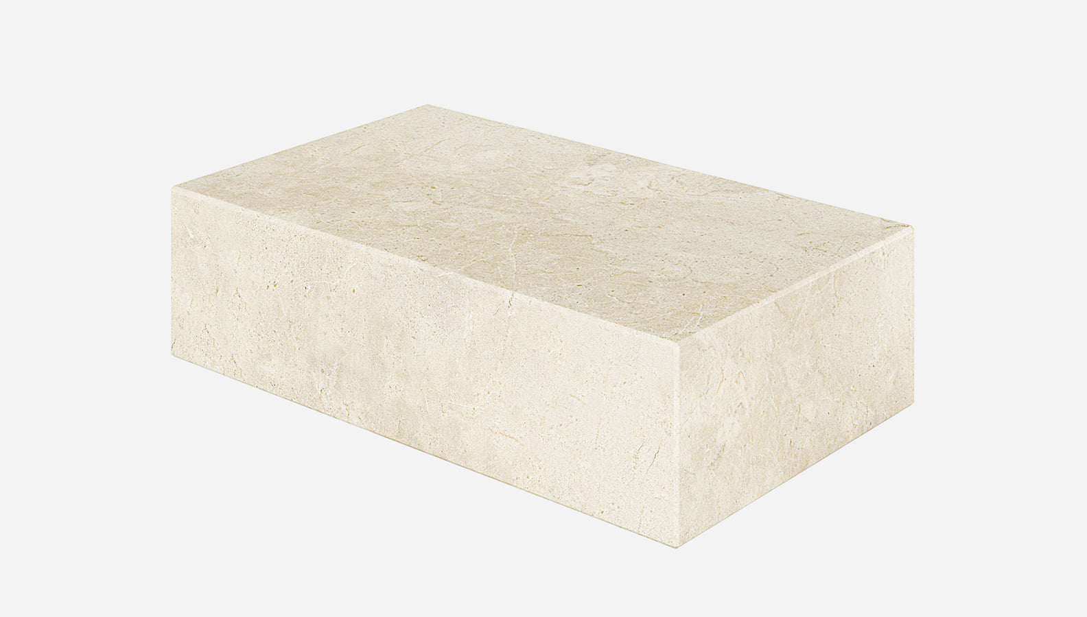 Acrema Marfil beige marble block coffee table by Aime Té, matte finish, rectangular shape, with smooth polished surface.