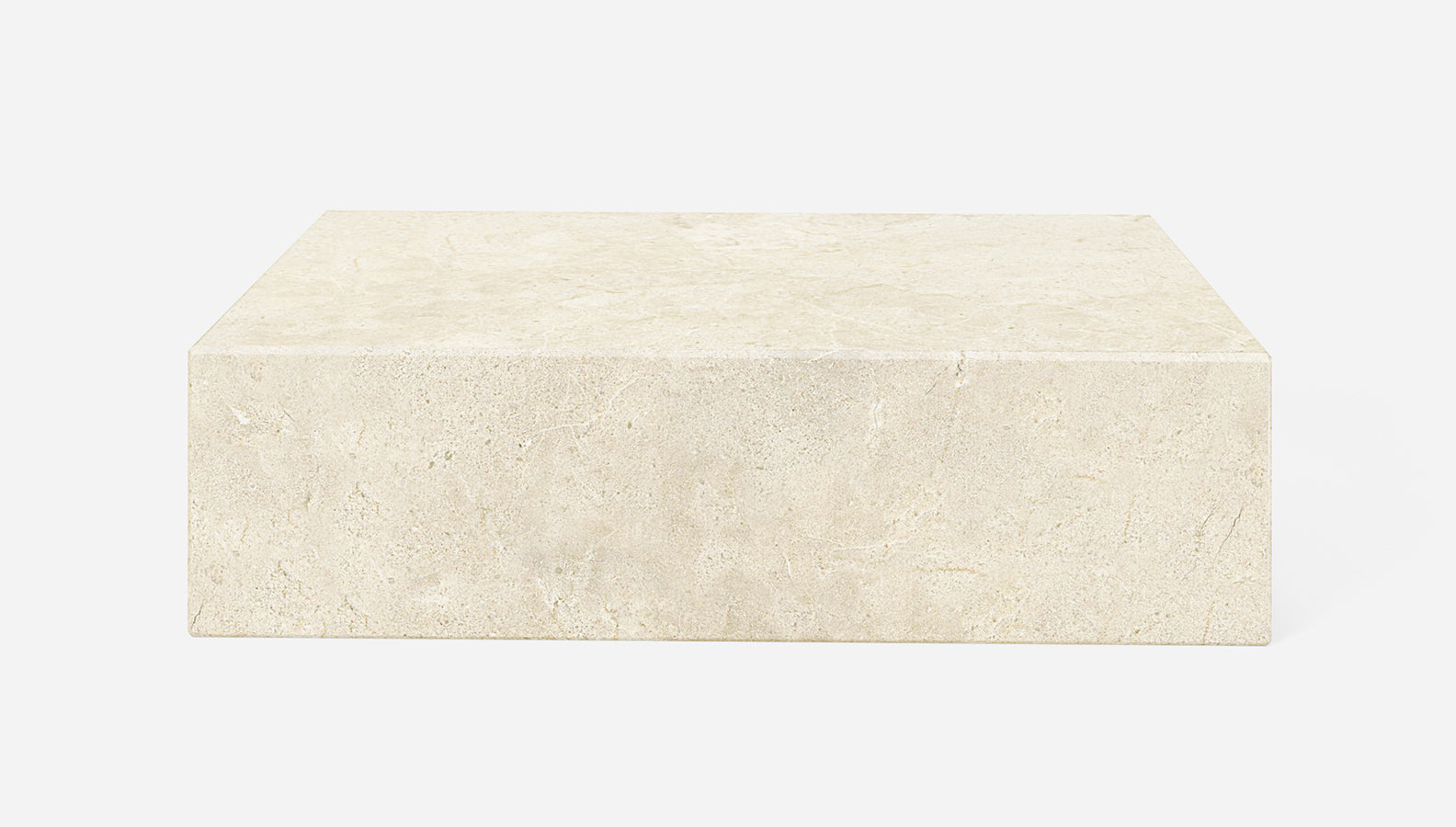 A beige Crema Marfil marble block coffee table by Aime Té with matte finish, measuring 100x60x27 cm.