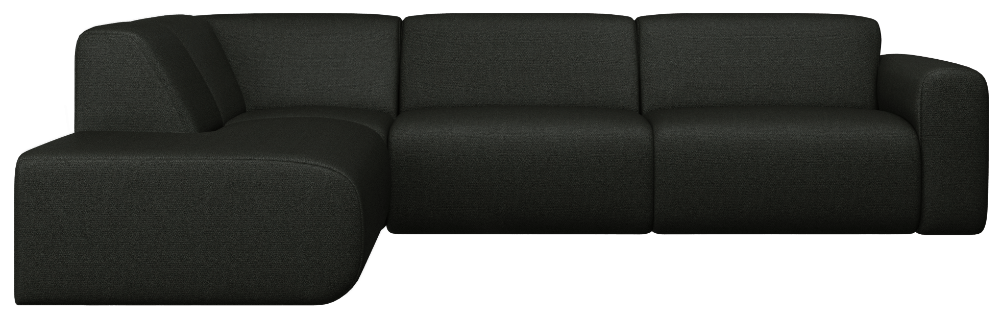 Aime Té NOLLIE Monza 88 black corner sofa with left-facing sectional and plush cushions in a modern living room setting.