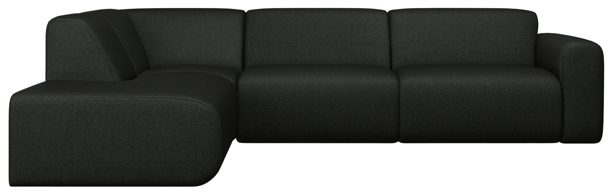 Aime Té NOLLIE Monza 88 black corner sofa with left-facing sectional and plush cushions in a modern living room setting.