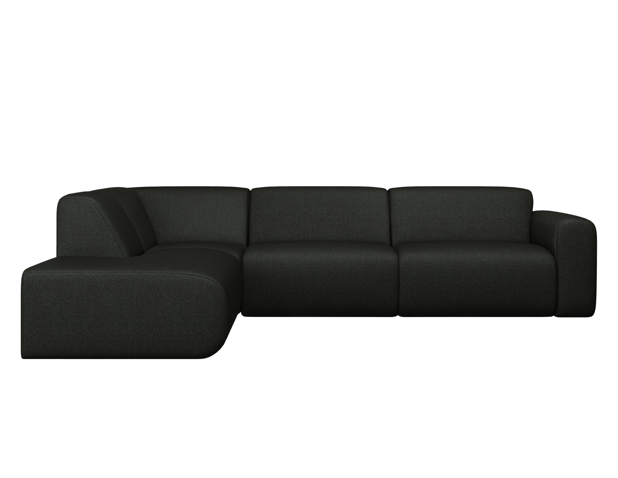 Aime Té NOLLIE Monza 88 black corner sofa left side with plush cushions and sleek modern design in a living room setting.