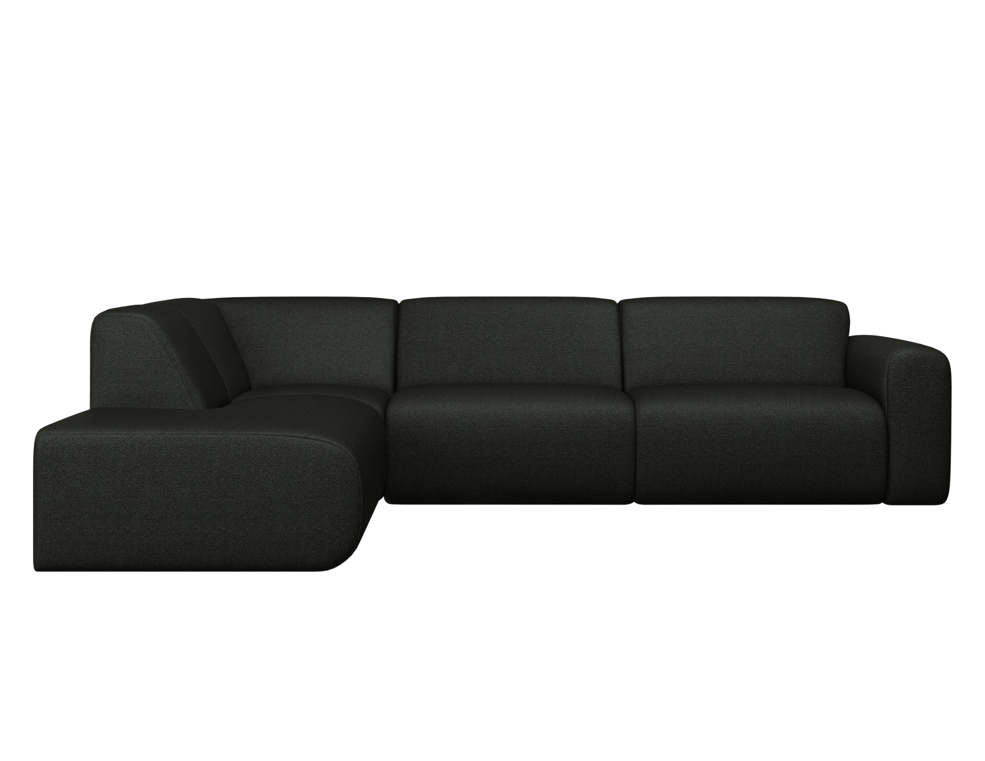 Aime Té NOLLIE Monza 88 black corner sofa left side with plush cushions and sleek modern design in a living room setting.
