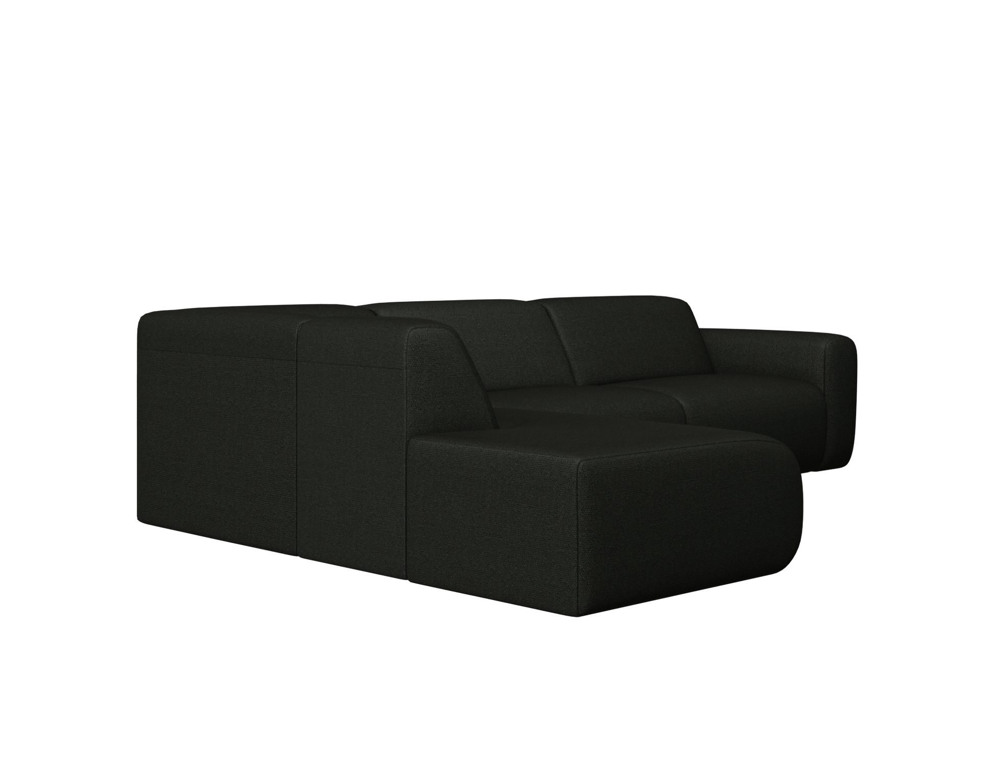 Aime Té NOLLIE Monza 88 black left corner sofa with plush cushions and modern design, shown from a side angle.