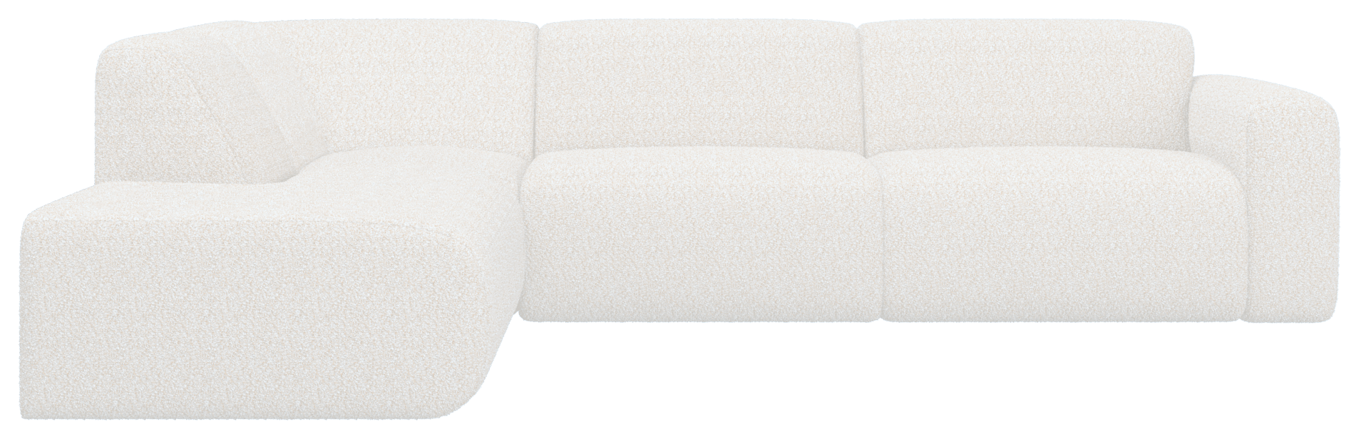 Aloe sofa by Aime Té in Teddy 98 Ivory, a left corner sofa with plush fabric and modern design, shown in a cozy living room setting.