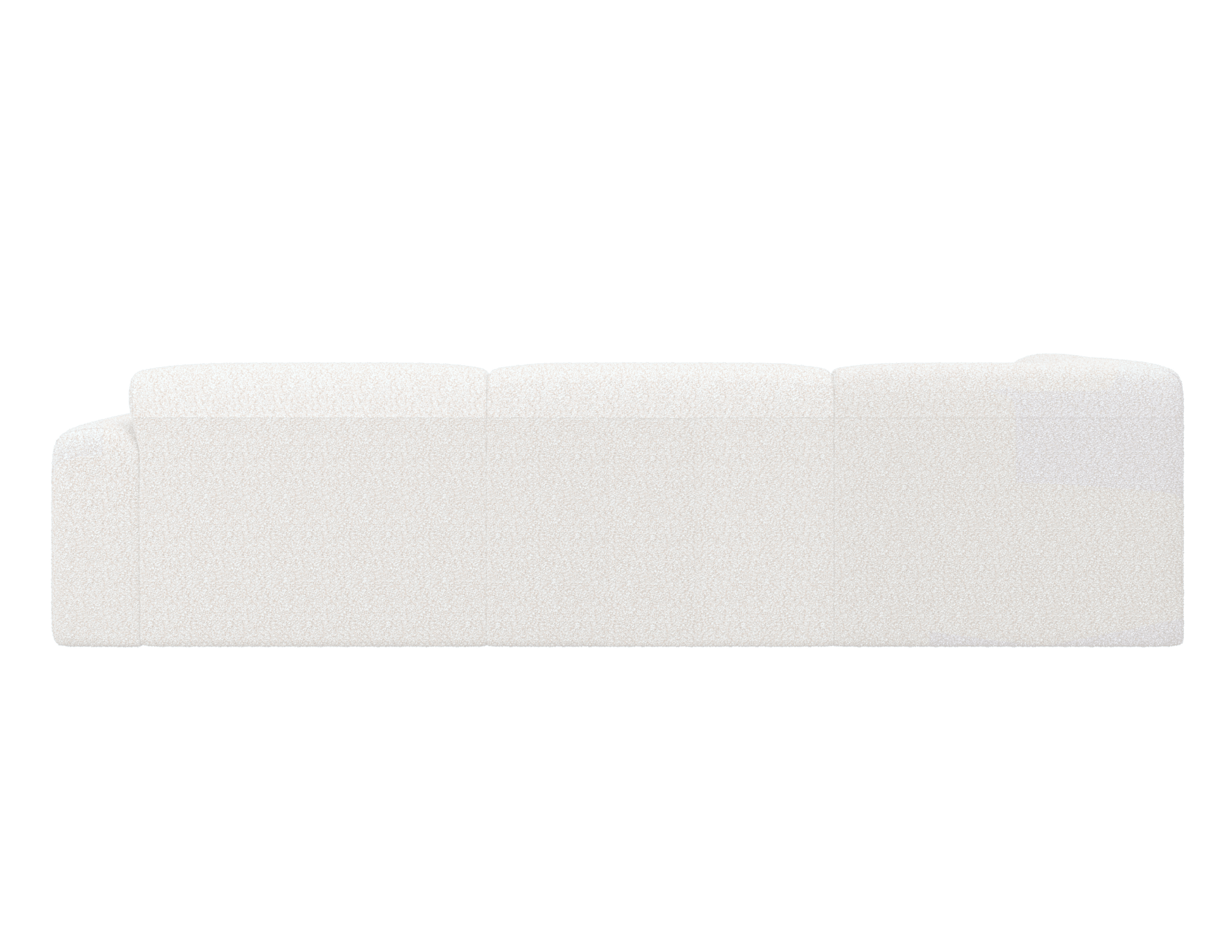 Aleft corner view of the Aime Té NOLLIE Teddy 98 Ivory sofa, a plush two-seater corner sofa in soft ivory fabric.