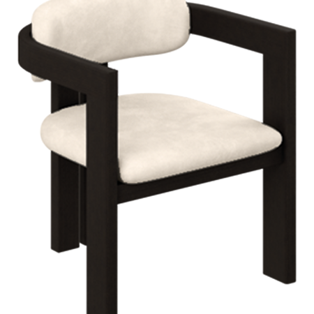 Aime Té Tribute black dining chair with upholstered off-white seat, modern design and sleek black frame.