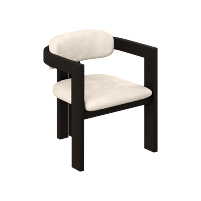 Aime Té Tribute dining chair with an upholstered off-white seat and black frame, showcasing modern and stylish design.