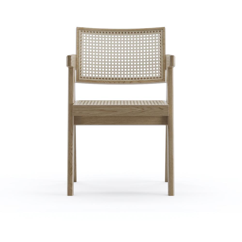 Natural rattan dining chair named Pierre by Aime Té, showcasing woven rattan seat and backrest in a light natural finish.