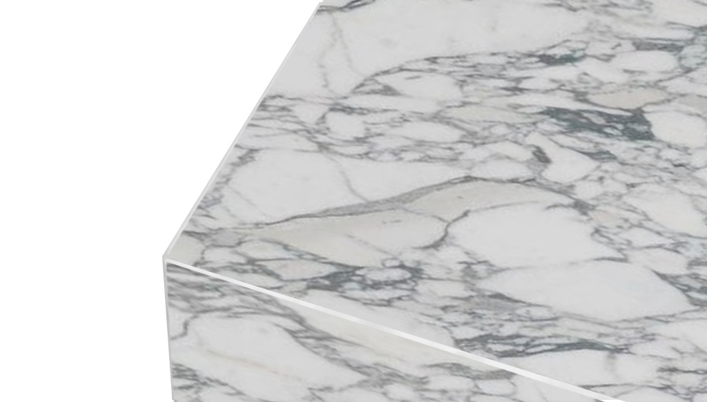 Glossy Arabescato marble block coffee table, 100x60x27cm, modern design with natural stone finish.