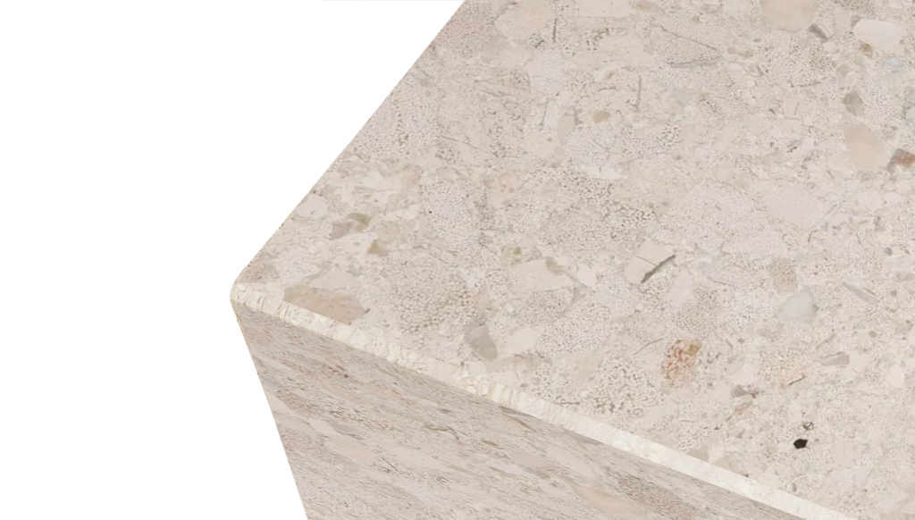 Glossy crema Altea marble block coffee table with 100x60x27 cm dimensions, showcasing a smooth, polished surface and modern design.