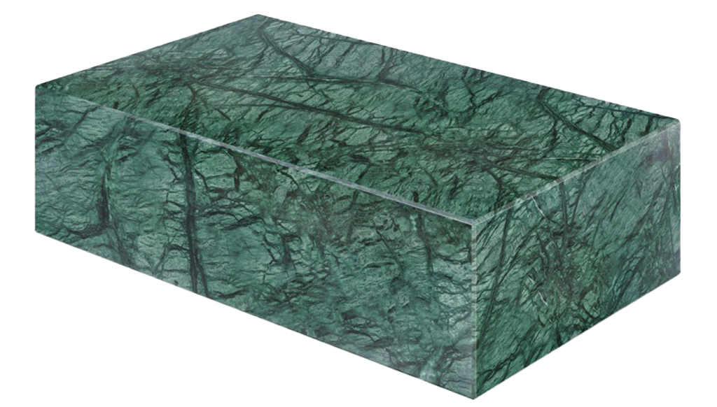 Glossy India Green marble block coffee table with a rectangular shape and polished finish, ideal for modern living spaces.