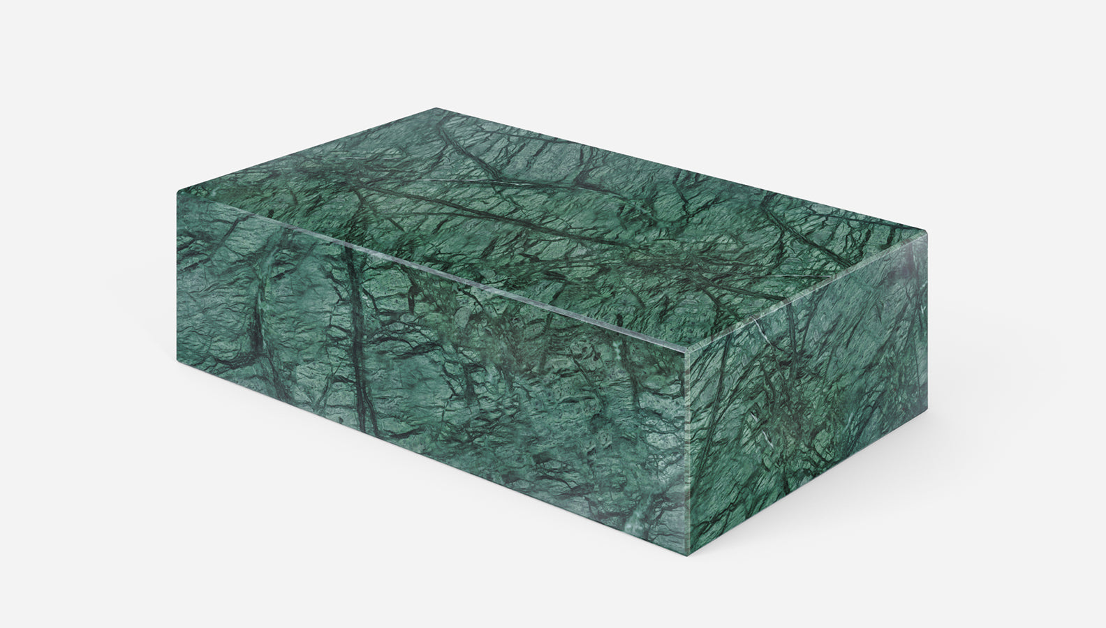 India Green marble block coffee table with glossy finish, rectangular shape, and modern design.
