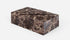 Dark Emperador brown marble block coffee table with matte finish, rectangular shape, and modern design.