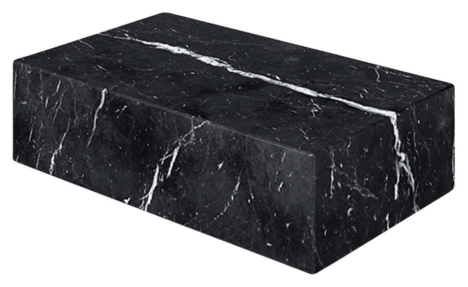 Matte Nero Marquina marble block coffee table measuring 100x60x27 cm, showcasing a sleek black marble design.