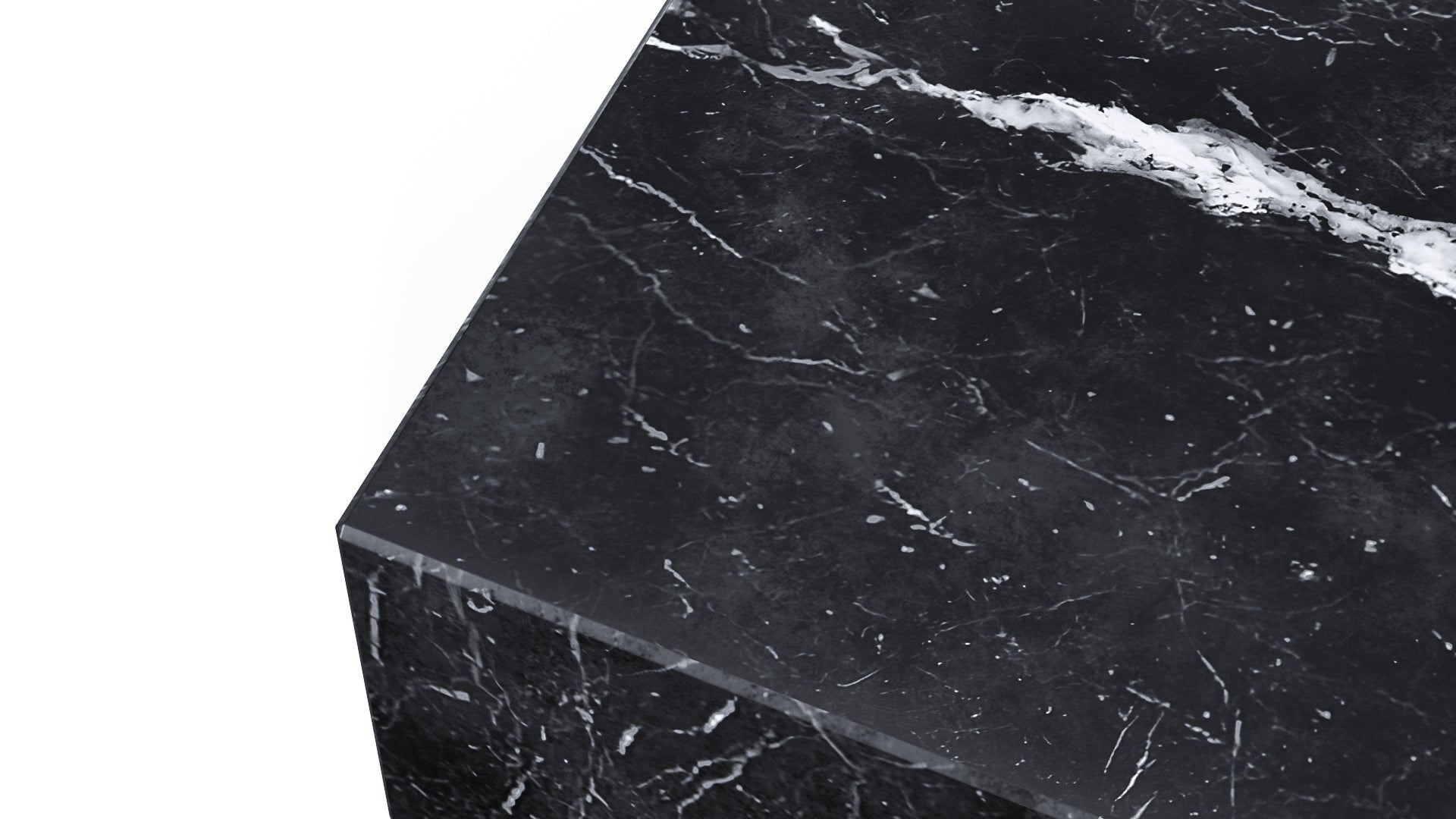 Matte Nero Marquina marble block coffee table measuring 100x60x27 cm, modern black marble with sleek design.