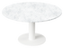 KIYO round dining table with Bianco Carrara white marble top and white center-leg, modern and elegant design.