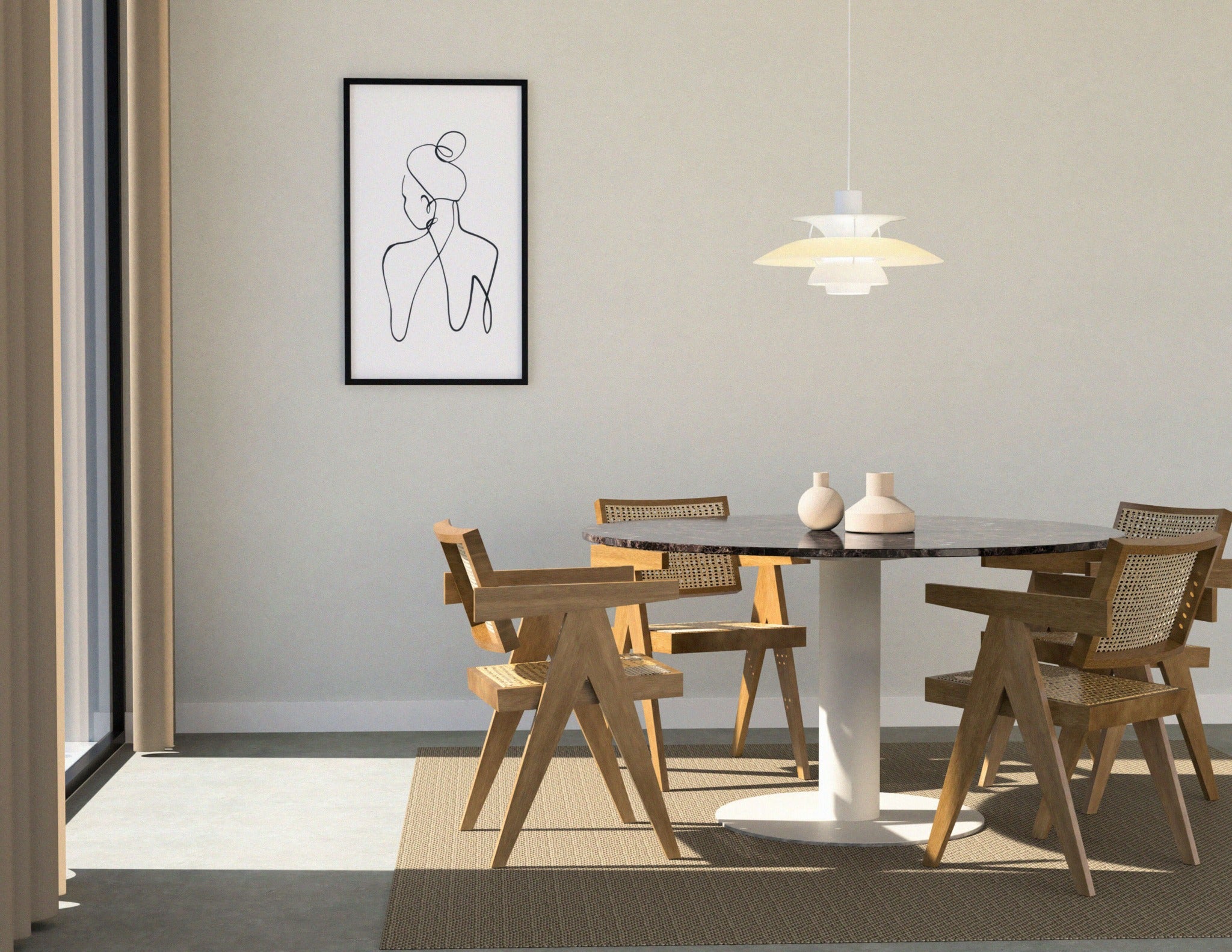 Round dining table by My Store with Dark Emperador brown marble top and beige center-leg, ideal for modern dining rooms.