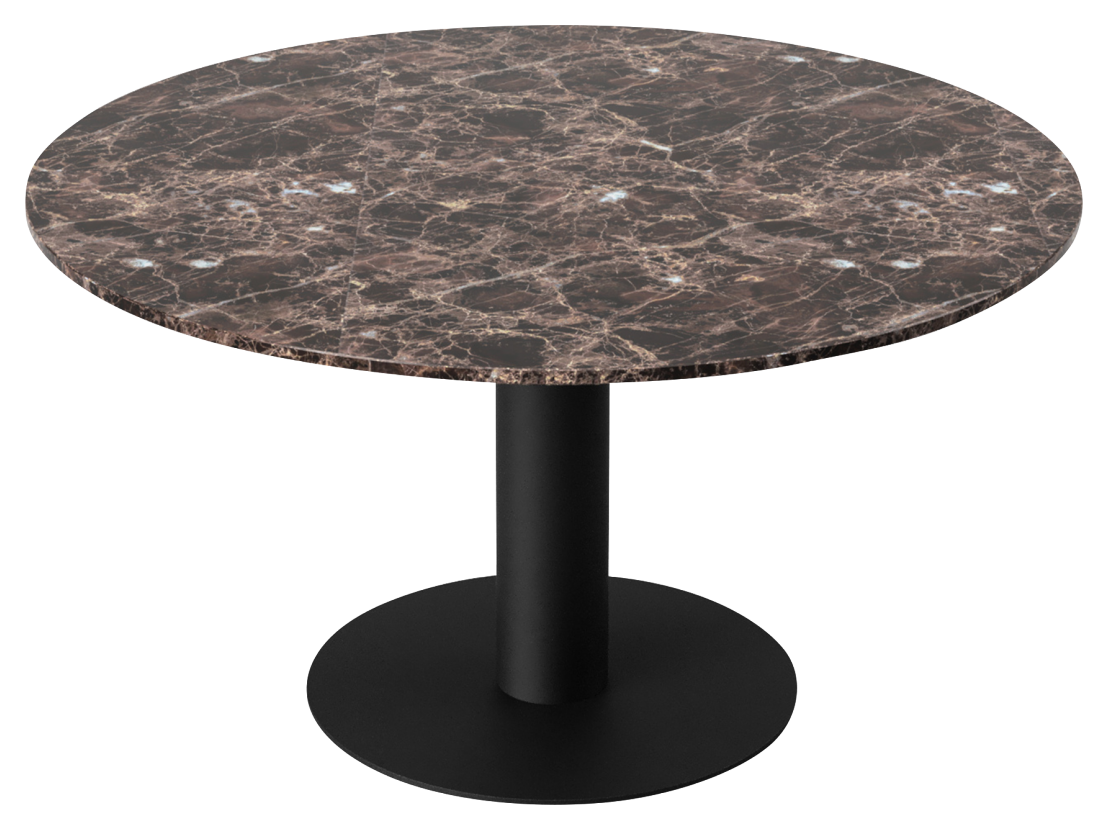KIYO round dining table with Dark Emperador brown marble top and black center-leg, modern design, from My Store.