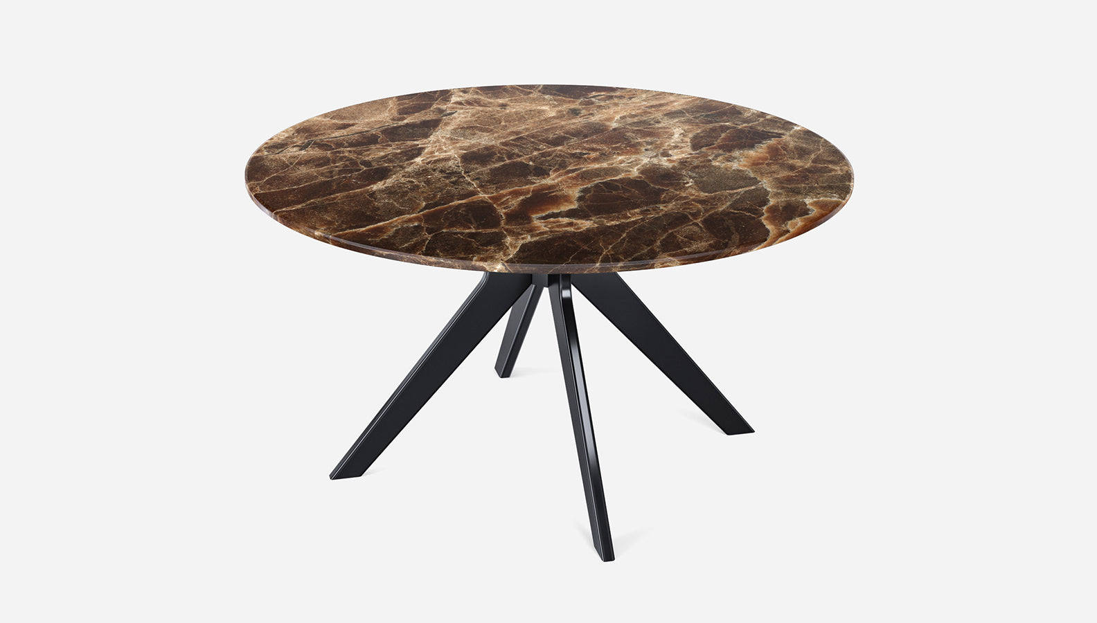 Round marble dining table with dark Emperador brown marble top and arch-style metal frame by My Store.