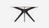 Round marble dining table with dark Emperador brown marble top and arch-style wooden legs, modern and elegant furniture piece.