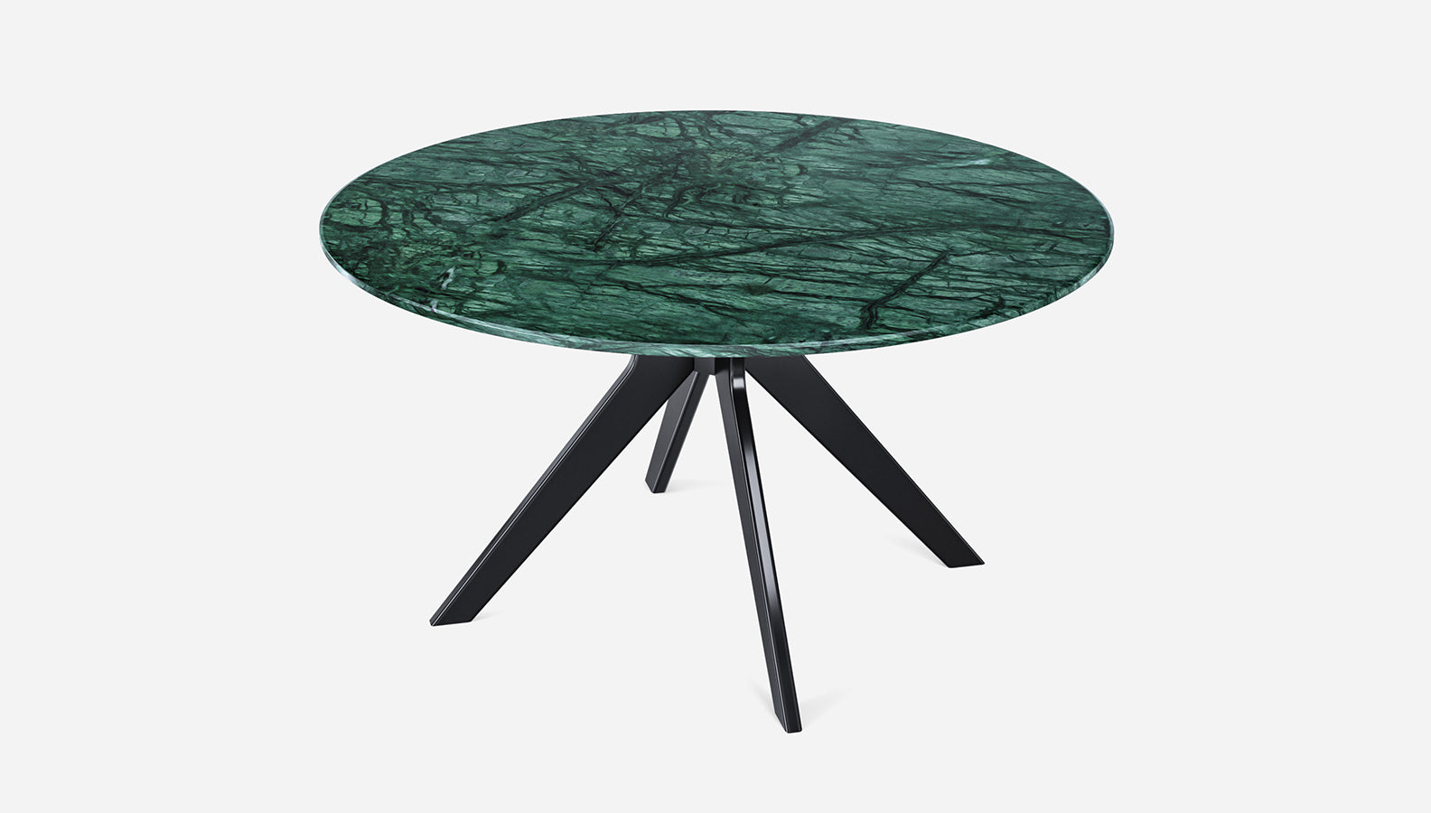 Round India Green marble dining table with arch metal frame from My Store, showcasing a sleek, modern design for dining spaces.