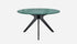 Round India Green marble dining table with arch metal frame, showcasing a smooth marble surface and sturdy modern design.