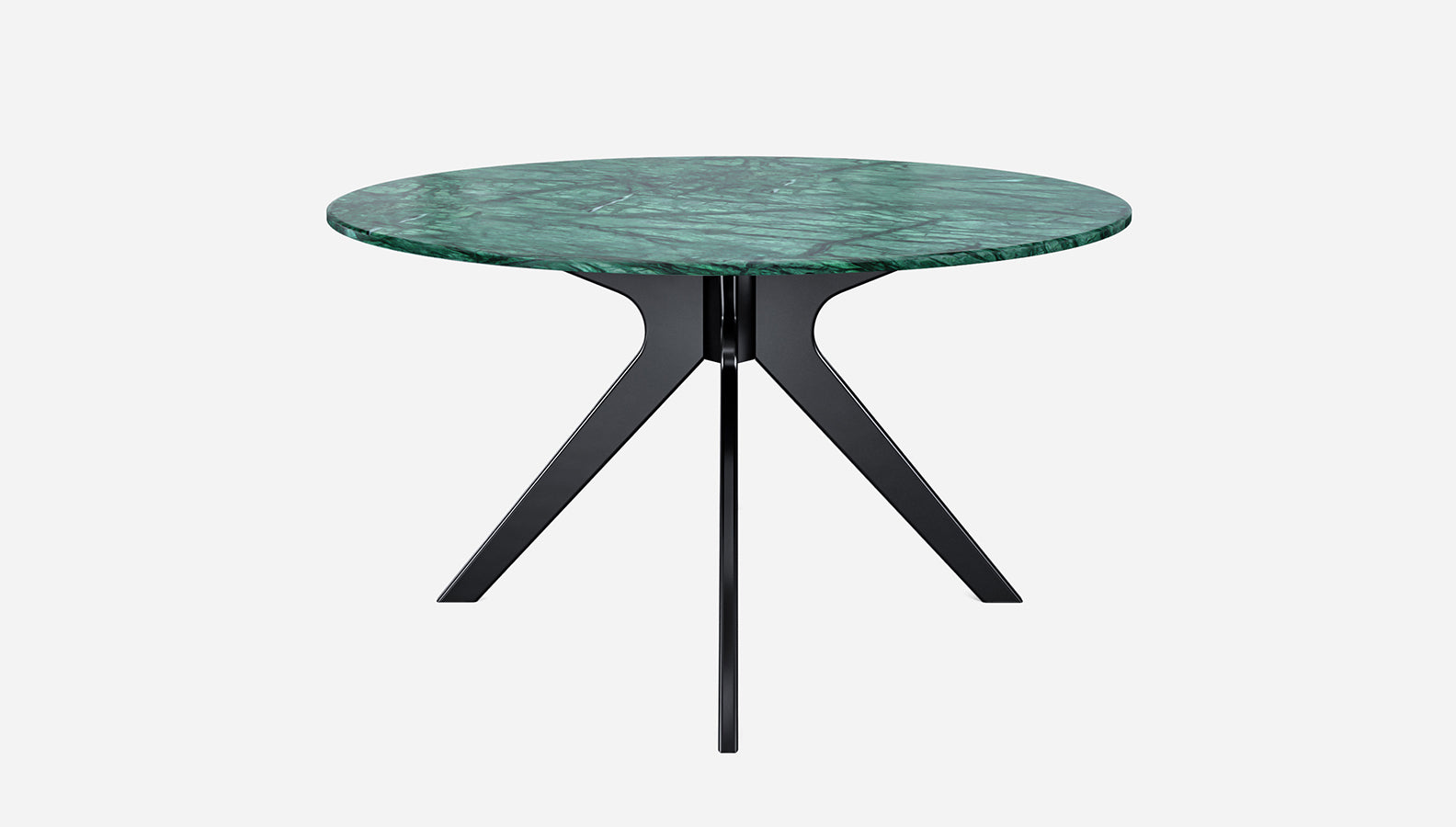 Round India Green marble dining table with arch metal frame, showcasing a smooth marble surface and sturdy modern design.