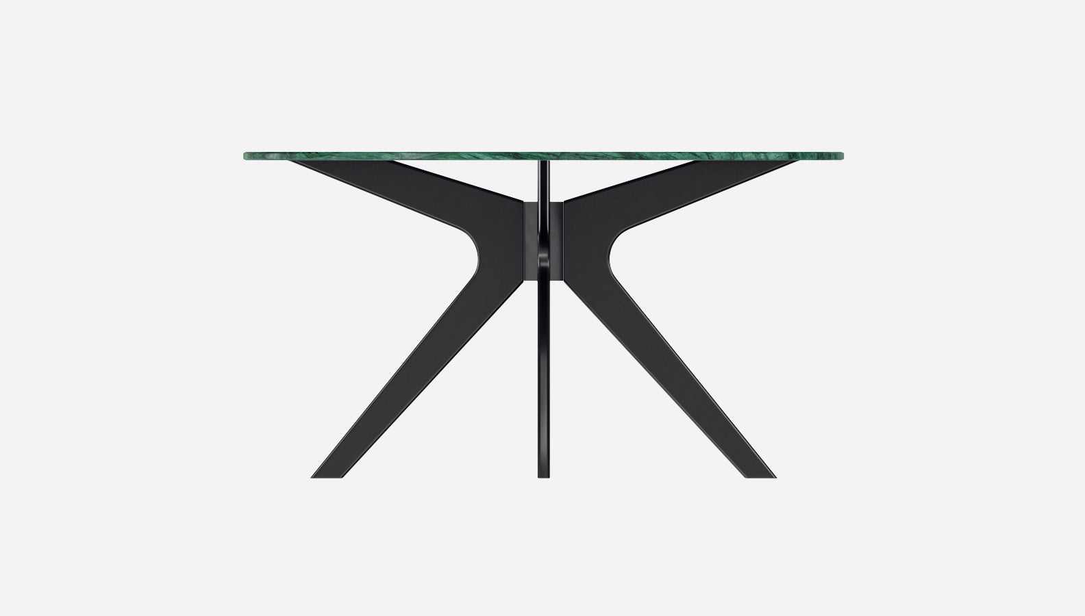Round India Green marble dining table with arch-shaped metal frame, showcasing a sleek and elegant design.