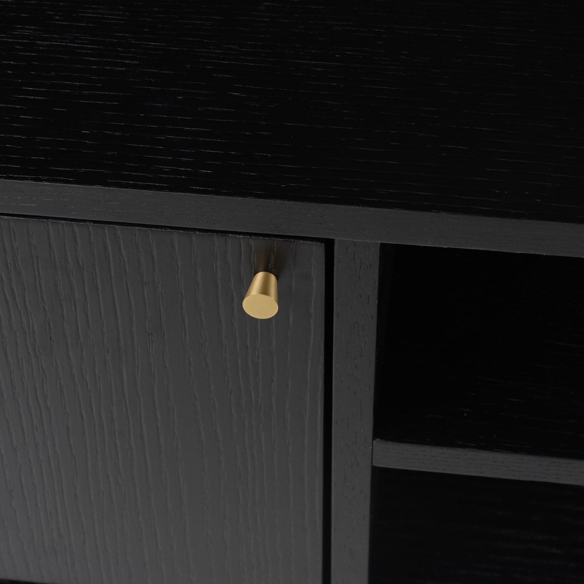 Black oak KINO TV cabinet by My Store, showing a sleek, modern design with storage compartments and a flat top surface.