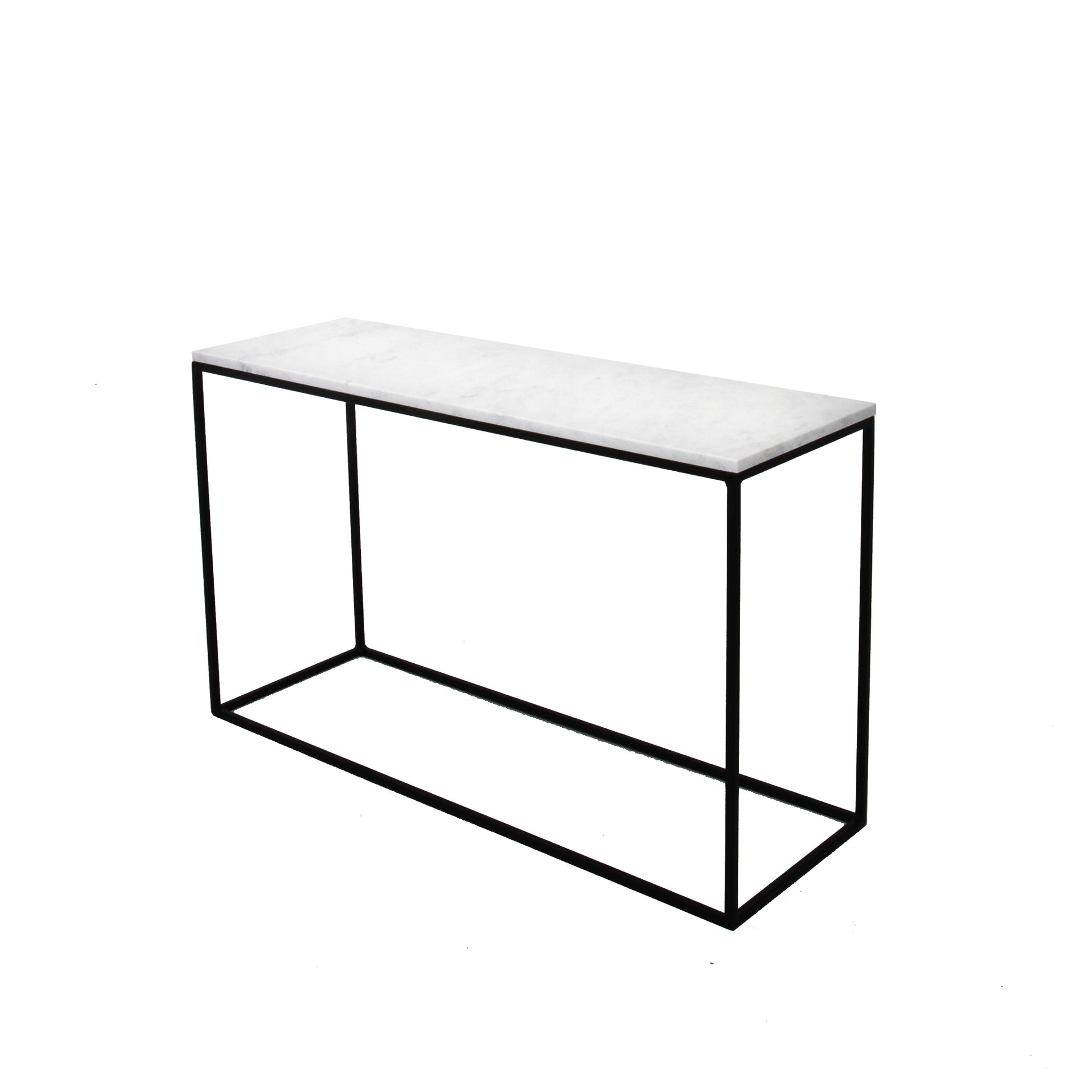 Bianco Carrara white marble console table with glossy finish, featuring sleek modern design and sturdy rectangular base.