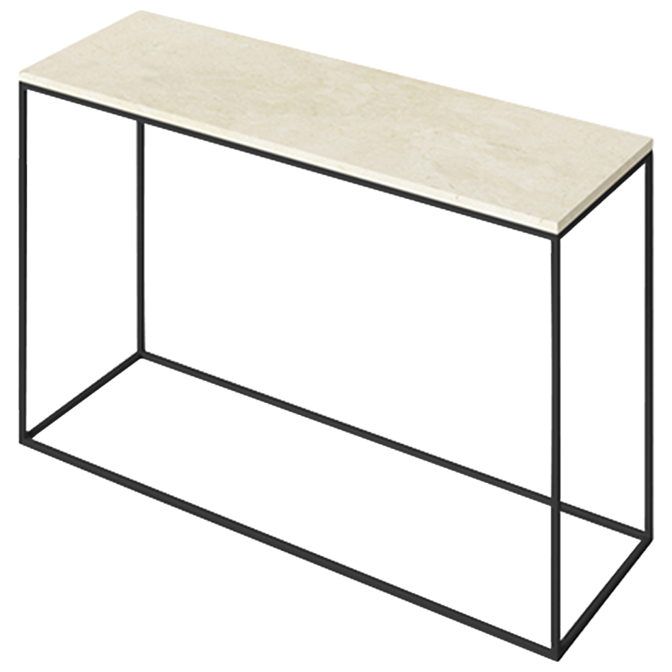Beige Crema Marfil marble console table with glossy finish, 120x40 cm, showcasing elegant natural stone surface.
