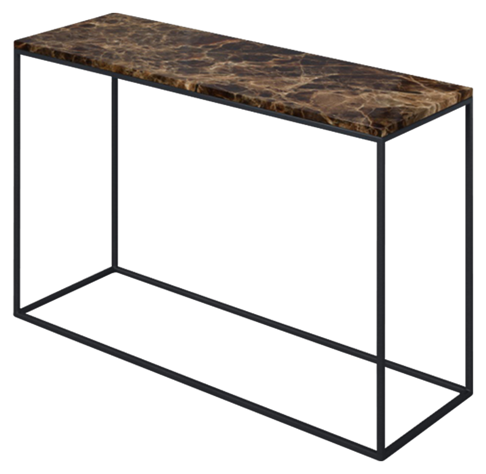 Dark Emperador brown marble console table with glossy finish, featuring a sleek, modern design for elegant entryway decor.