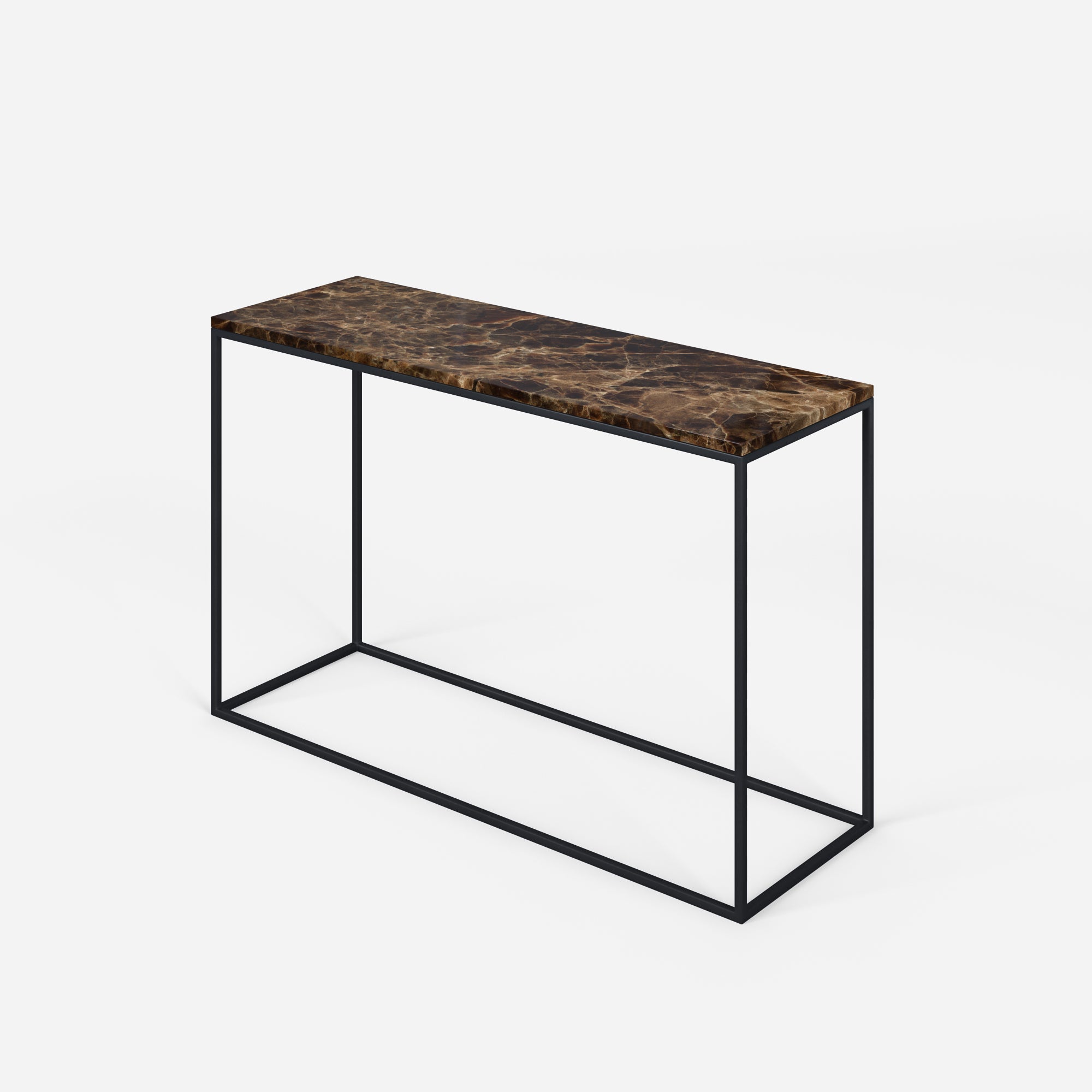 Dark Emperador Brown marble console table with glossy finish, stylish and elegant for modern living spaces.