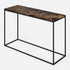Dark Emperador brown marble console table with glossy finish, modern design, and sleek rectangular shape.