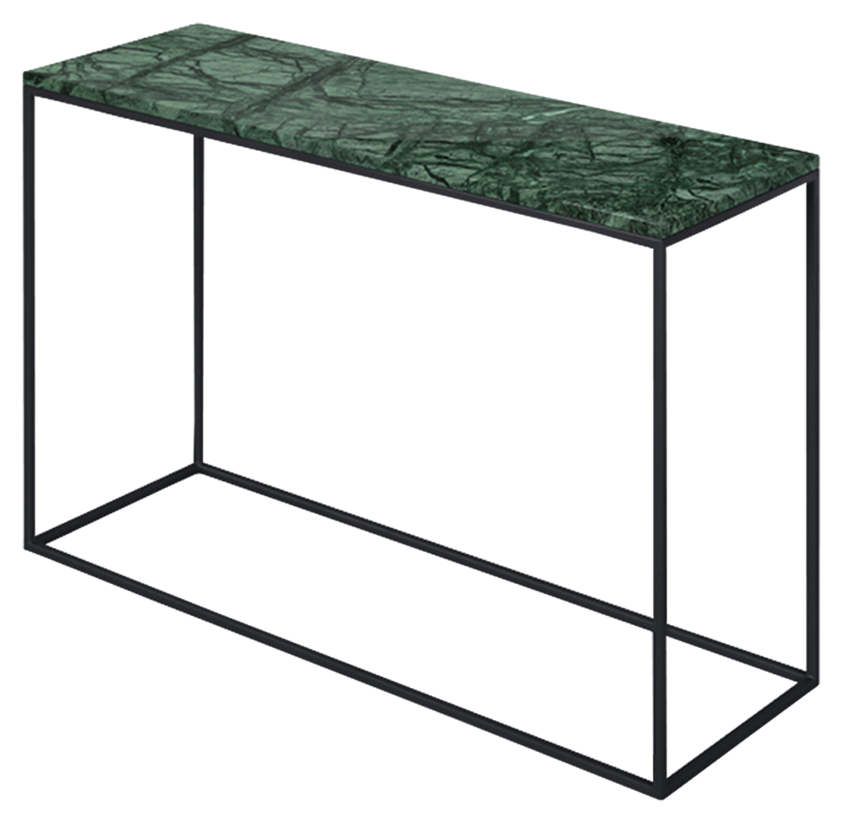 Glossy India Green marble console table with sleek design, perfect for modern entryways and living spaces.