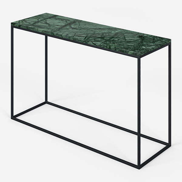 Glossy India Green marble console table with sleek design, ideal for entryways or living rooms.
