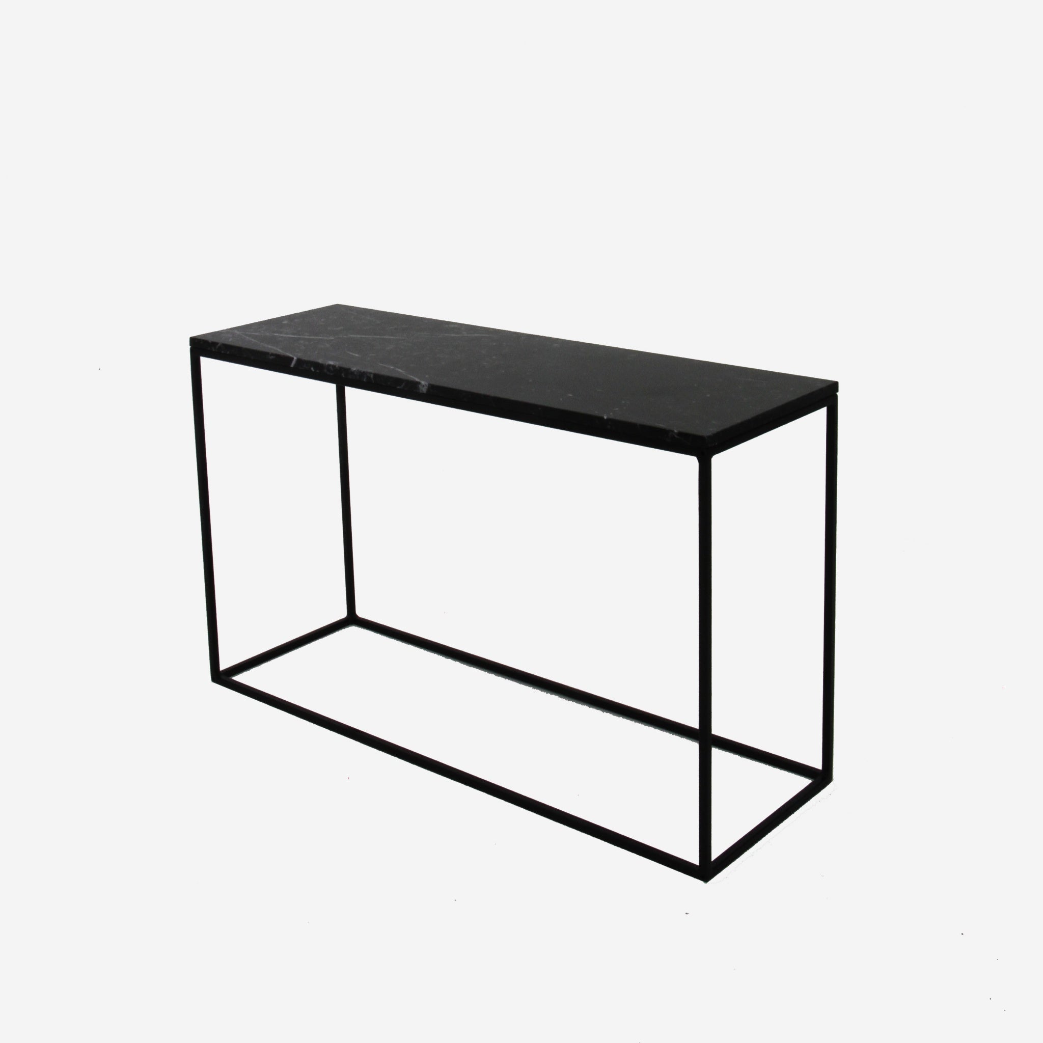 Glossy Nero Marquina black marble console table with sleek design, perfect for modern living spaces.