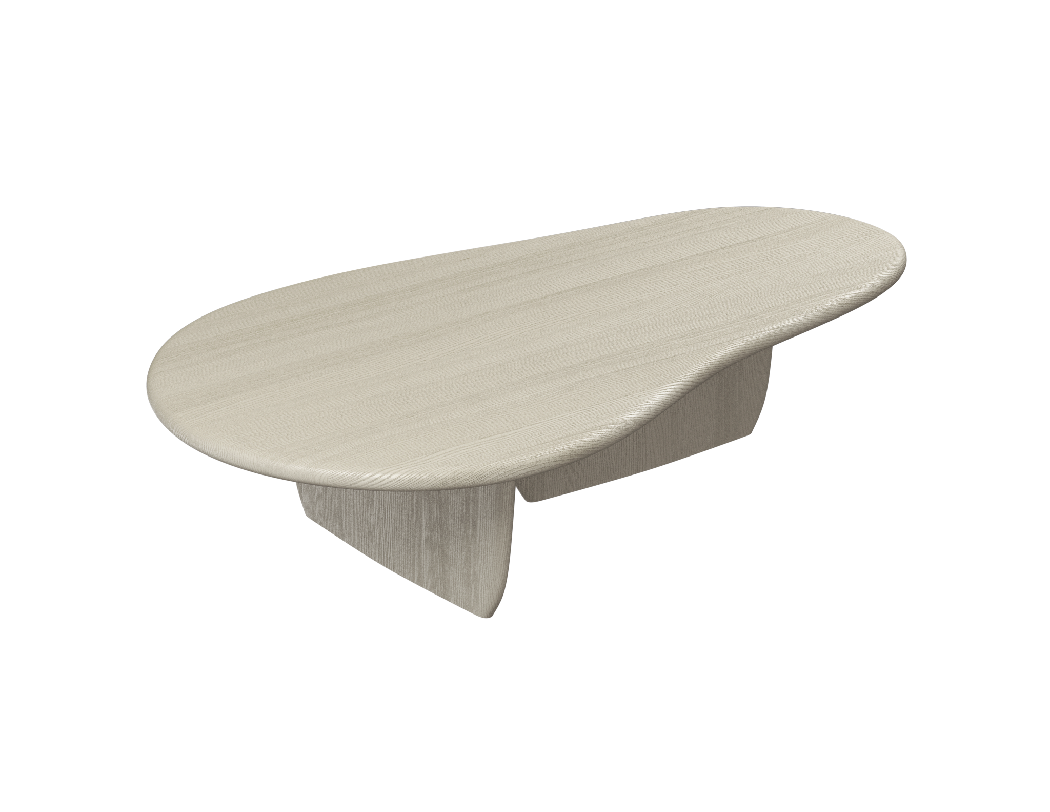 Ash white FORM coffee table by My Store, rectangular wood surface with sleek modern design, placed in a contemporary living room.