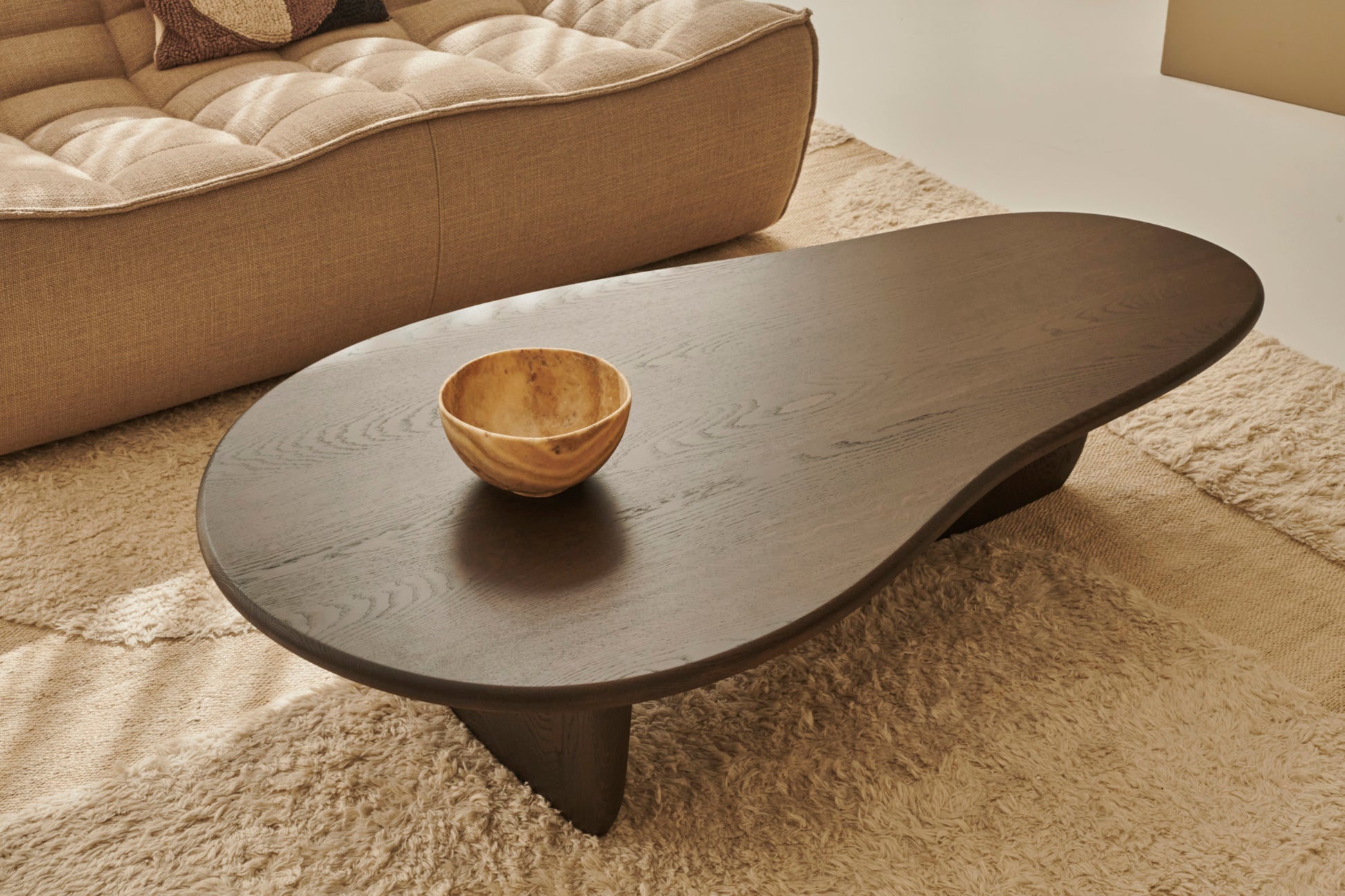 Ash white FORM coffee table by My Store, rectangular with sleek wooden finish, shown in a modern living room setting.