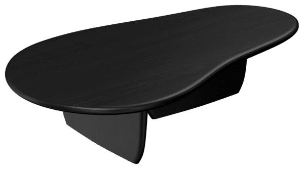 Charcoal FORM coffee table by My Store, rectangular with sleek modern design and wooden legs, shown in a living room setting.