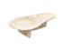 Form coffee table with travertine top and wooden legs, modern design, 120x66 cm, showcasing the elegant natural stone surface.