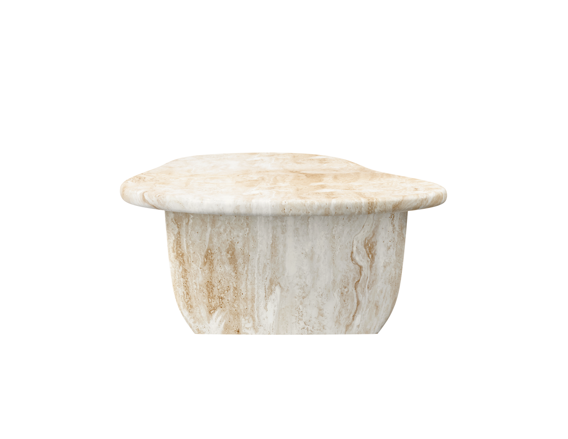 Form coffee table with travertine top and wooden legs, modern design, measuring 120x66 cm, by My Store.