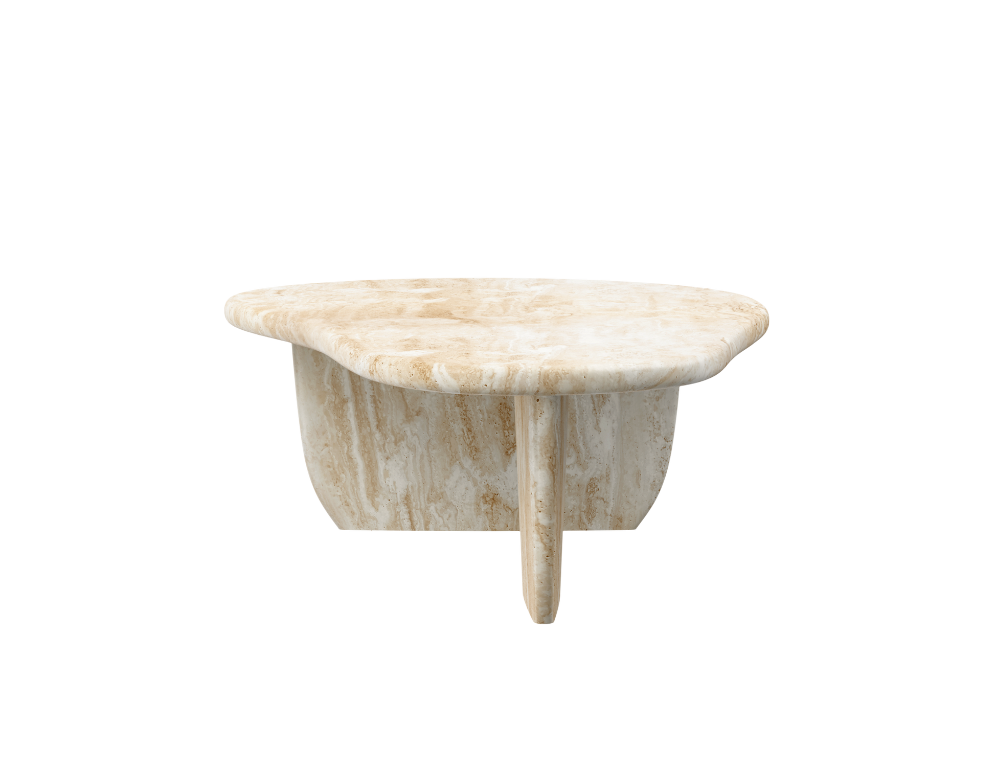 Travel-inspired FORM coffee table with a sleek travertine top and modern design, measuring 120 x 66 cm, from My Store.