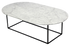 Glossy oval marble coffee table in Bianco Carrara white with sleek design, perfect for modern living rooms.