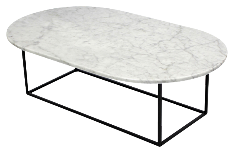 Glossy oval marble coffee table in Bianco Carrara white with sleek design, perfect for modern living rooms.